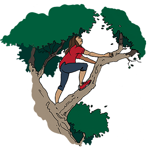 Pige klatrer i træer