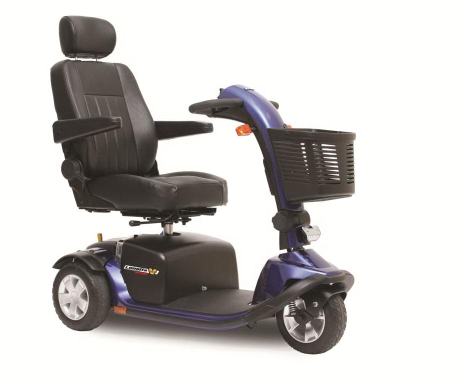 3-hjulet el-scooter blå inkl sæde, batt, spejl og fra Medema A/S, Herning-Køge - Hjælpemiddelbasen