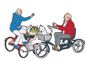 2 cyklister på trehjulede cykler