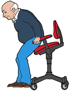 Mand rejser sig aktivitets- og arbejdsstol ved hjælp højdeindstilling og skråstilling