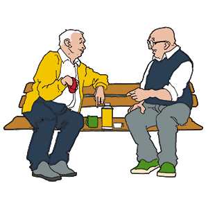 Two elderly men on a bench
