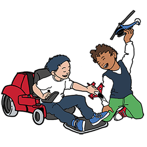 Two children playing. One in a wheelchair