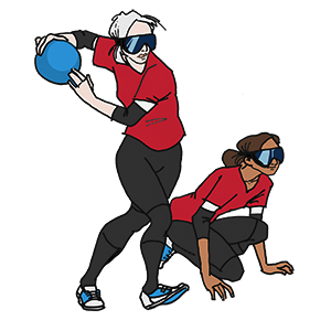 Two persons playing goalball
