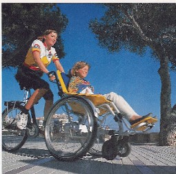 Rollfiets (combined bicycle and wheelchair)  - example from the product group cycles with detachable wheelchair in front