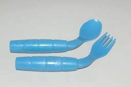 Childrens cutlery, angled for right hand, spoon/fork
