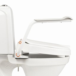 Etac Hi-Loo fixed raised toilet seat with armrests, angled