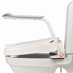 Etac Hi-Loo fixed raised toilet seat with armrests, angled