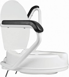 Raised toilet seat with armrest