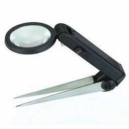 Tweezers with magnifier and light