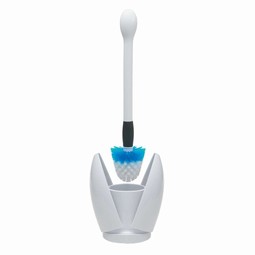 Toilet brush with flexible head and holder