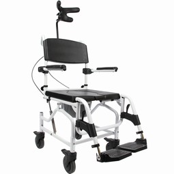 Shower and commode chair with head support and tilt  - example from the product group commode shower chairs with wheels and tilt, no electrical functions