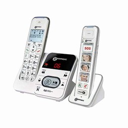 Cordless phone with answering machine and handset with photo keys