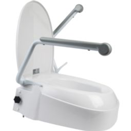 Toilet seat raiser with armrests and adjustable height  - example from the product group raised toilet seats fixed to toilet, with arm supports