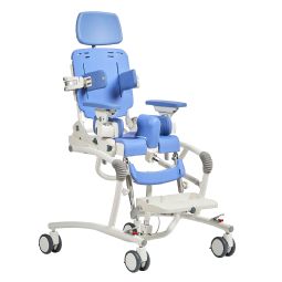 R82 Flamingo Curo toileting and bathing chair on Compact frame - click to see picture in full size - opens new window R82 Flamingo Curo toileting and bathing chair on Compact frame