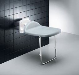 Folding shower seat with support leg, fixed height