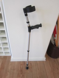 Support cane with plastic ergo grip and elbow support