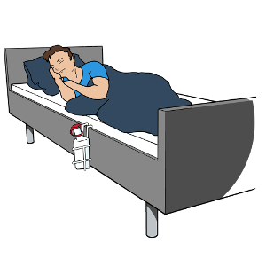 Sleeping person, urine bottle on bedside